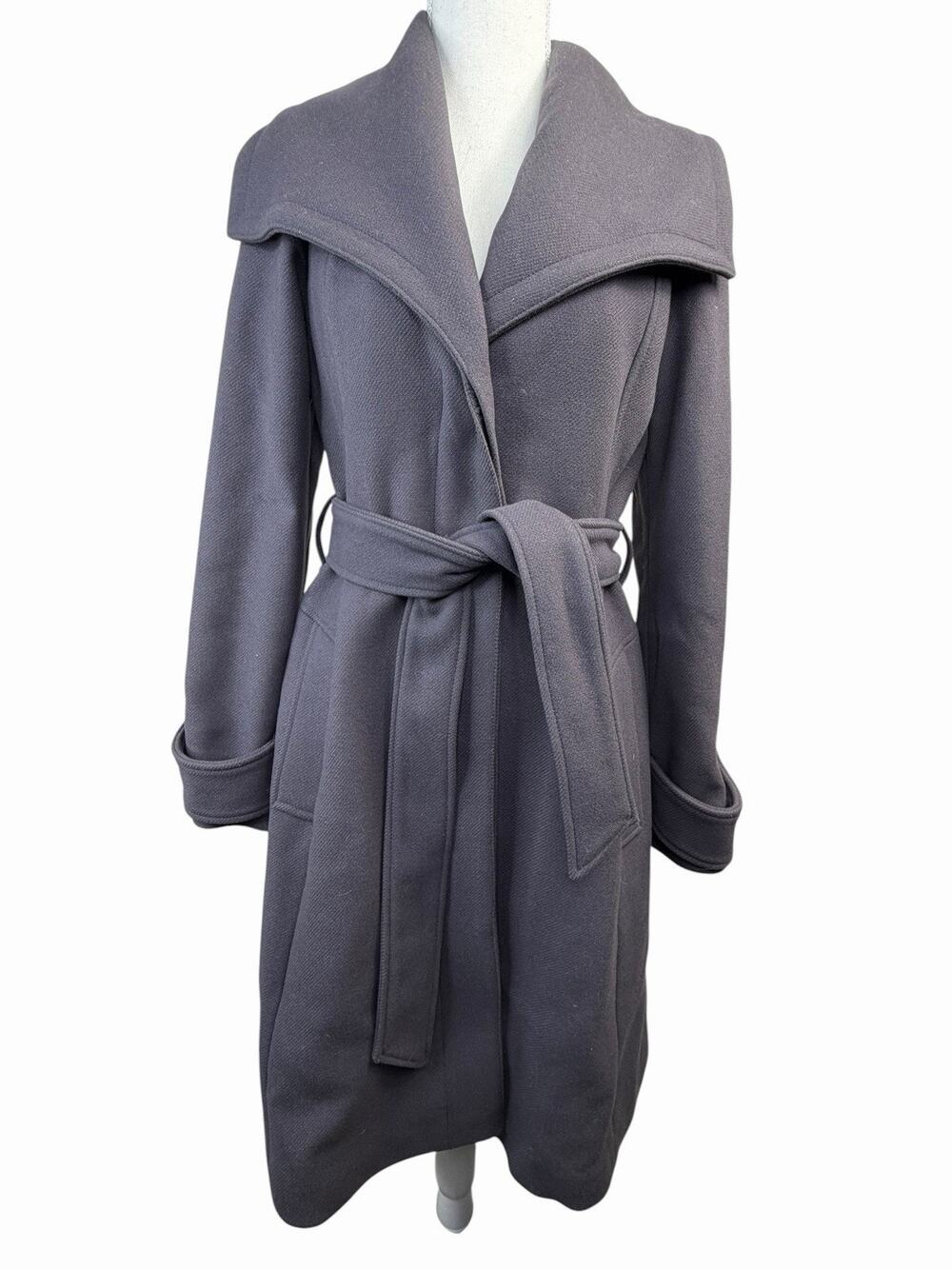 Reiss Wool Blend Belted Coat Size S Brown Gray Shawl Collar Lapel Jacket